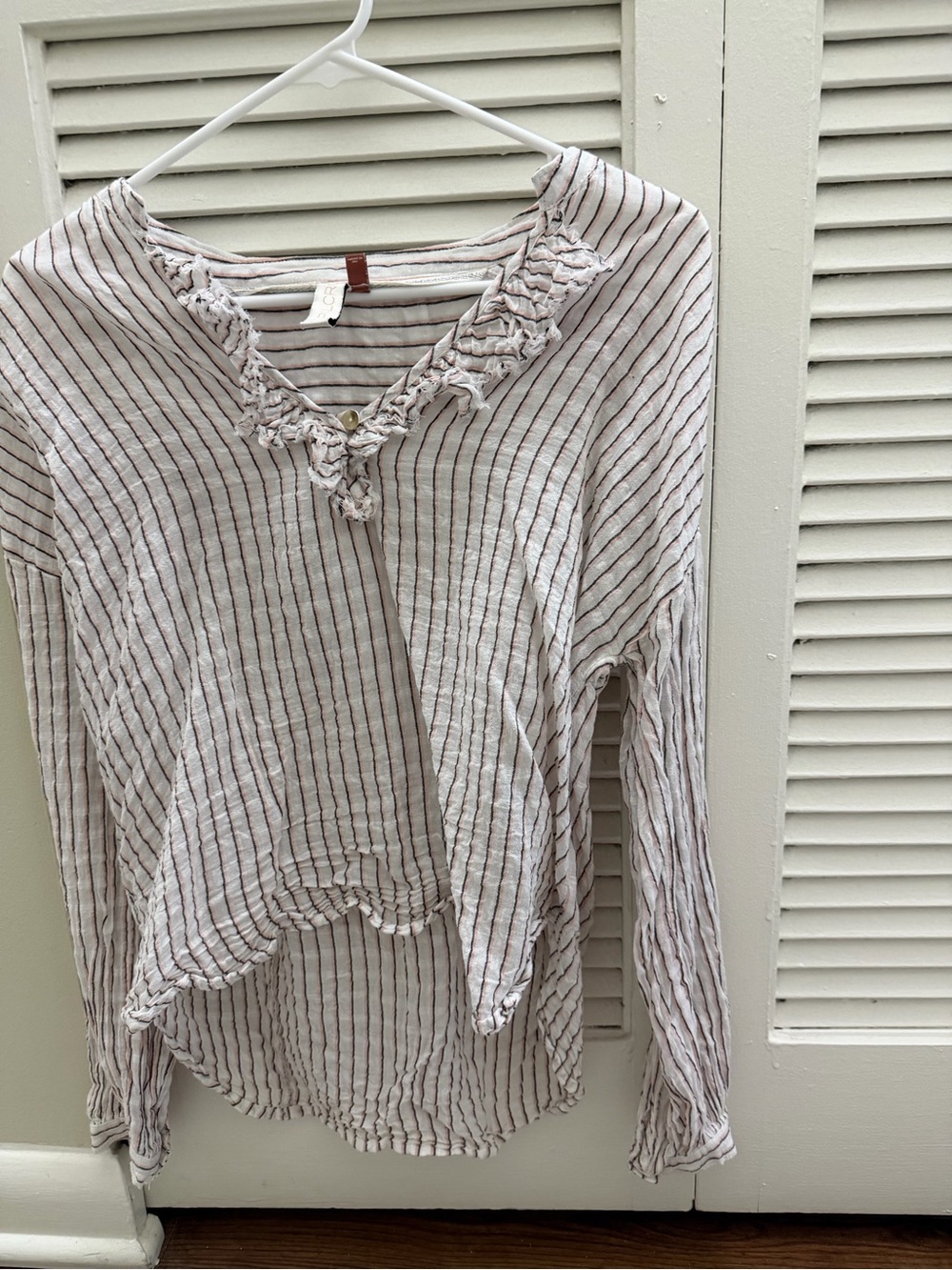 Pilcro Cream Long-Sleeve Striped Top with Pink and Brown Stripes